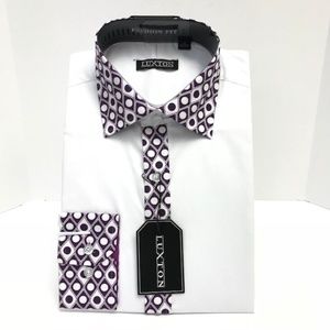 Luxton Men's White Shirt with Purple White Polka Dots Collar Size 18.5 36/37
